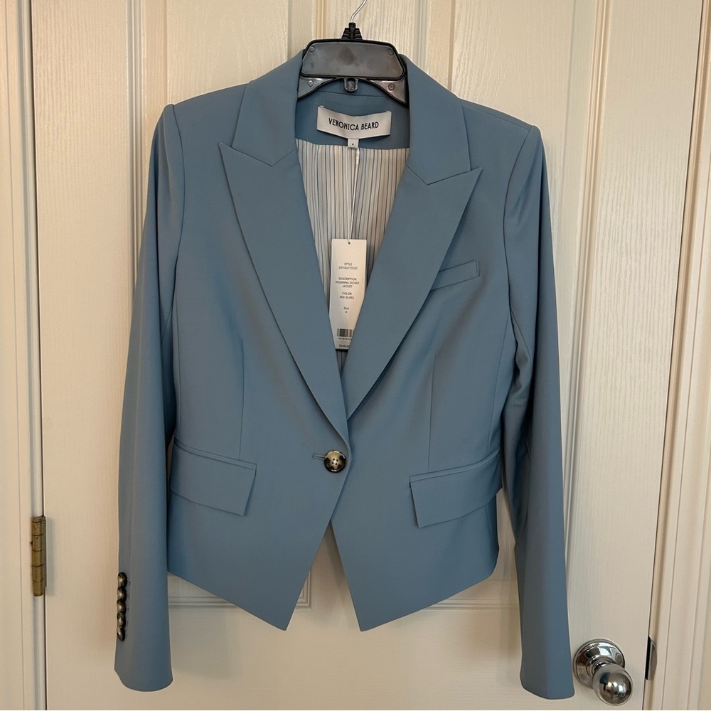 Veronica Beard Blue Hosanna Stretch Virgin Wool Blend Dickey Jacket in Sea Glass - Picture 7 of 12